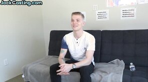Inked solo stud jerks cock on casting after interview