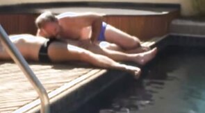 moustached daddy and bear fip flop sex by the pool