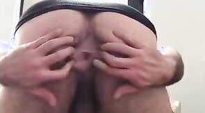 Hunky Hairy Daddy feels up his hot hairy ass