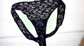 Huge load of cum on my sister's dirty panties (18 spurts)