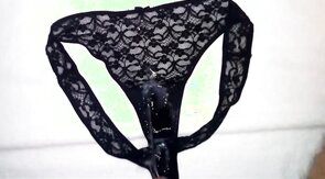 Huge load of cum on my sister's dirty panties (18 spurts)