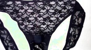 Huge load of cum on my sister's dirty panties (18 spurts)