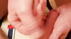 Old man cums over my young shaven cock