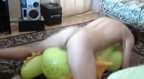 Green dragon inflatable toy humping orgasm