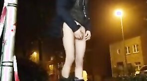 Twink plays with his ass discreetly outside