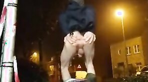 Twink plays with his ass discreetly outside