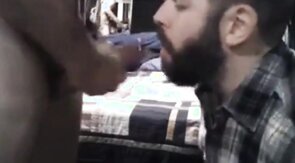 Sub sucking and feeding on his man's load