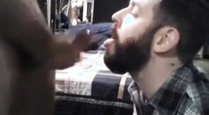 Sub sucking and feeding on his man's load
