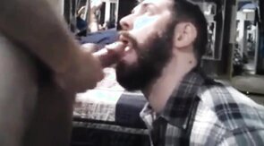 Sub sucking and feeding on his man's load