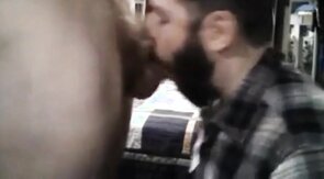 Sub sucking and feeding on his man's load