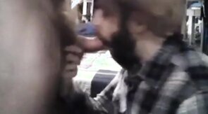 Sub sucking and feeding on his man's load