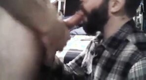 Sub sucking and feeding on his man's load