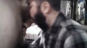 Sub sucking and feeding on his man's load