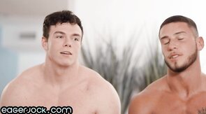 Eager athletic jock bareback fucked by BFs cock on bed