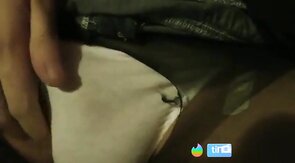 Crossdresser sissy ripping pantyhose with cumshot. CD trap