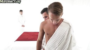 Masonic gaydaddies fuck religious stud in bareback 3way