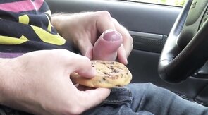 boy masturbates and squirts cum on biscuit cake