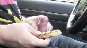 boy masturbates and squirts cum on biscuit cake