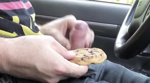 boy masturbates and squirts cum on biscuit cake