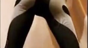 cute sissy in leggings with a bulge