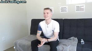 Real amateur stud with tattoos 1st time jerks on castin