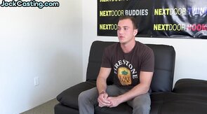 Real amateur jock jerks cock on his 1st gay casting