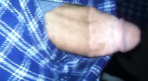 big fat plum headed cock snakes its way out of pajama pants