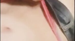 Stroking in tight jeans shorts