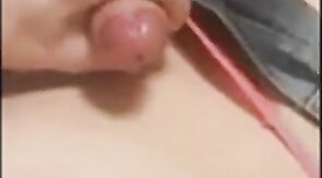 Stroking in tight jeans shorts