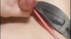 Stroking in tight jeans shorts