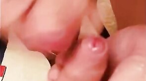 Old man cums over my young shaven cock