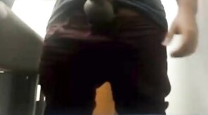 MILKING HIS BIG UNCUT BRAZILIAN DONKEY DICK AT WORK