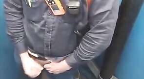 Worker Bear Jerks Off & Cum in Porty Potty at Work