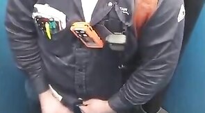 Worker Bear Jerks Off & Cum in Porty Potty at Work