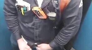 Worker Bear Jerks Off & Cum in Porty Potty at Work