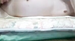 Asian grandpa jerking off on the bed