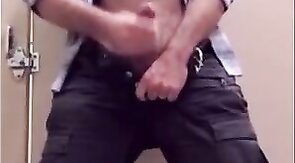 Bear Jerking Off at Work in Restoom