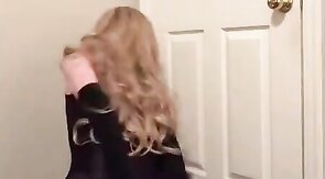 Sissy Crossdresser Bondage in Lycra Dress and Stockings