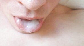 Amateur Creamy Close-Up: Slow-Mo Cum Swallowing!