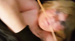 He covers my face and tits with his cum