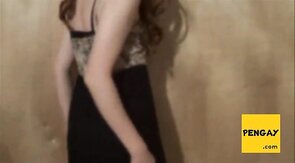 Twink Crossdresser Strips in Dress and Panties