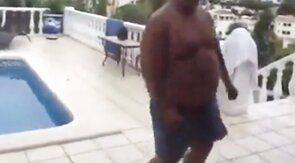 Fat Latin Daddy Strips Outdoors with His Bear