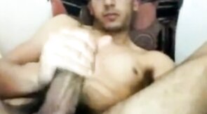 Str8 Guy Strokes His Big Cock and Shoots a Huge Load on Webcam