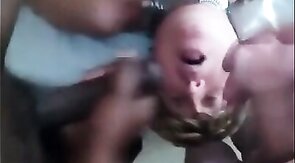 Big Black Cocks in a 3way Crossdresser Blowjob Bukkake