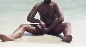 Black Amateur Strokes His Big Cock Outdoors at the Beach