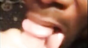 Black Twink Swallows White Cum in Interracial Blowjob