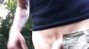 Outdoor Handjob for a Big-Cocked Hunk